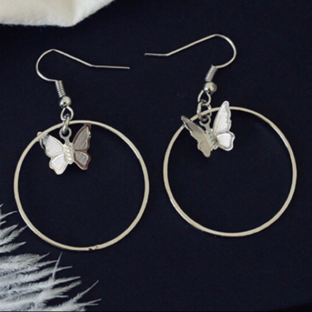 Butterfly dangle hoop earrings